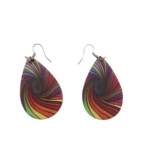 Colorful Spiral Faux Leather Teardrop Dangle Earrings - Picture 3 of 5